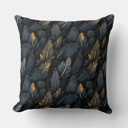 Elegant black gold feathers throw pillow