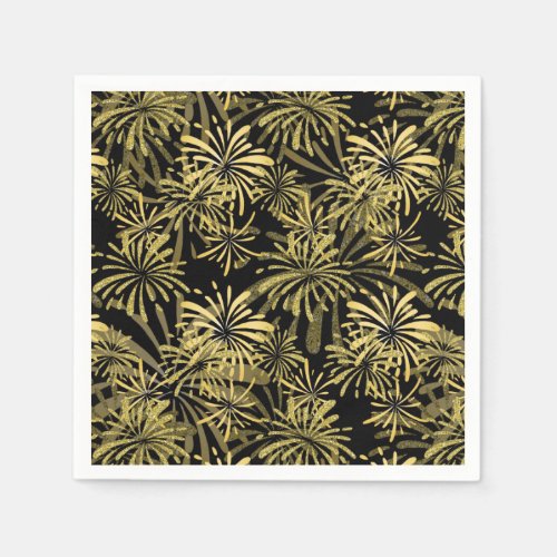 Elegant black gold fireworks pattern party napkins