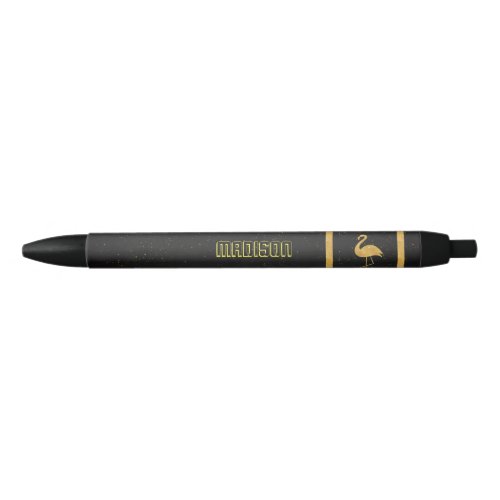 Elegant Black Gold Flamingo personalized School Black Ink Pen