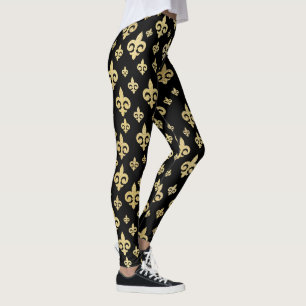 Elegant Black & Gold Fleur-de-Lis   Mardi Gras Leggings