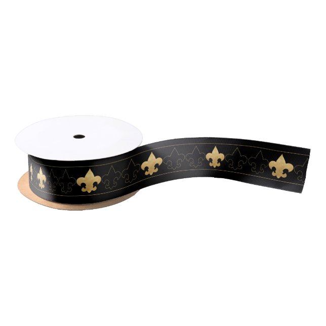 Elegant Black & Gold Fleur De Lis Ribbon (Spool)