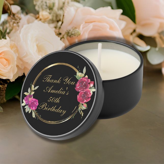 Elegant Black Gold Floral 50th Birthday Thank You Mini Candle Favors (Elegant Black Gold Floral 50th Birthday Thank You Mini Candle Favors
)