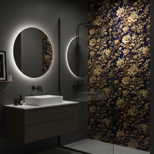 Elegant Black & Gold Floral Baroque Ceramic Tile