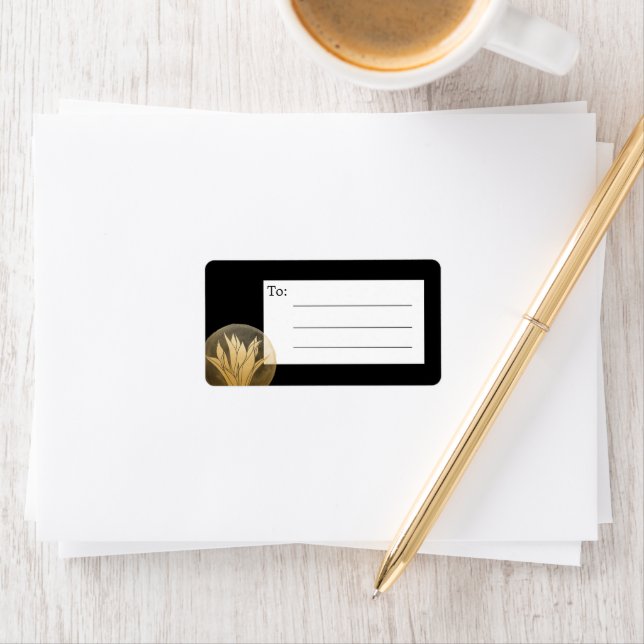 Elegant Black Gold Floral Blank Mailing  Label (Insitu)