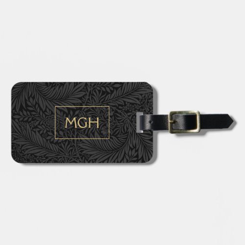 Elegant Black Gold Floral Botanical Monogram Luggage Tag
