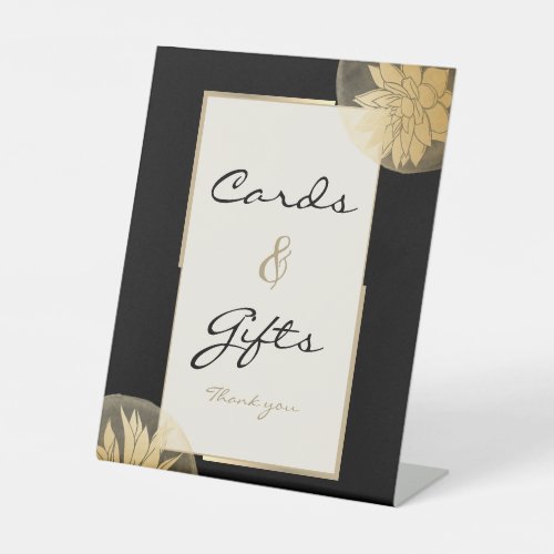 Elegant Black Gold Floral Cards Gifts Wedding  Pedestal Sign