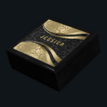 Elegant Black & Gold Floral Damasks Pattern Jewelry Box<br><div class="desc">Elegant black and gold floral damasks,  monogramed girly design.</div>