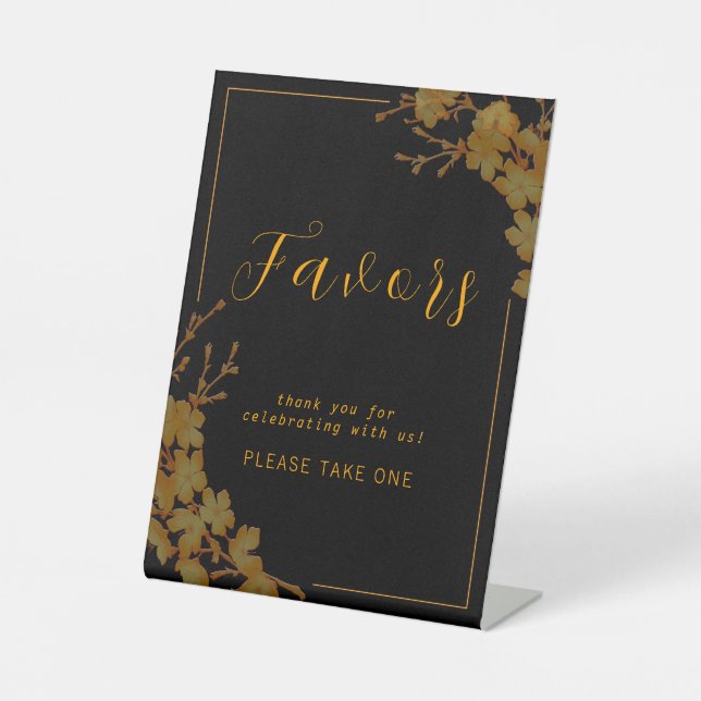 Elegant Black & Gold Floral Favor Sign (Front)