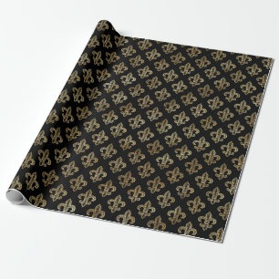 Elegant Black Gold Floral Fleur de Lis Birthday Wrapping Paper