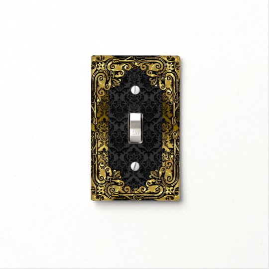 Elegant Black & Gold Floral Frame Light Switch Cover