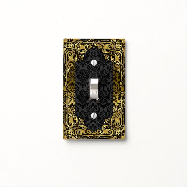 Elegant Black & Gold Floral Frame Light Switch Cover (In Situ)