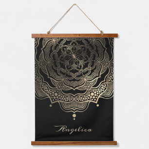 Elegant Black & Gold Floral Mandala Personalized Hanging Tapestry