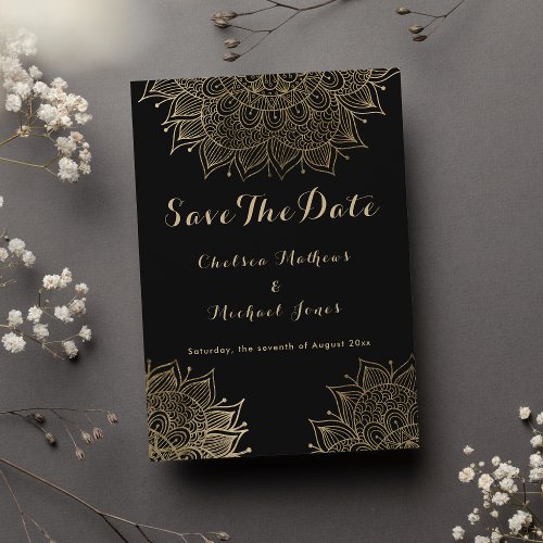 Elegant black gold floral mandala Save The Date  Invitation