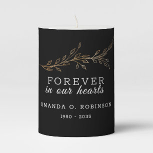 Elegant Black Gold Floral Memorial Pillar Candle