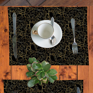 Elegant Black Gold Floral Pattern Cloth Placemat