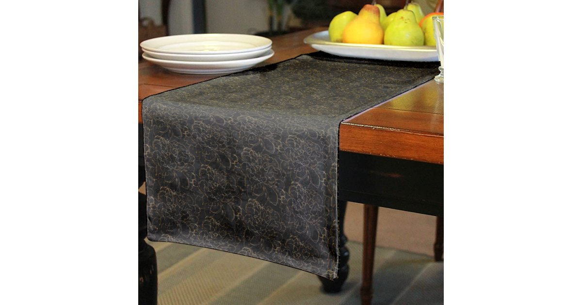 Elegant Black Gold Floral Pattern Short Table Runner | Zazzle