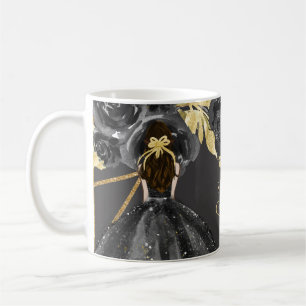 Elegant Black Gold Floral Princess Quinceanera Coffee Mug