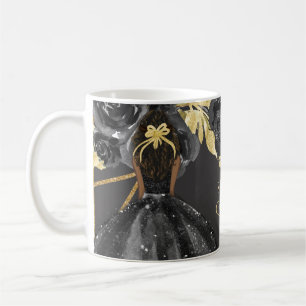 Elegant Black Gold Floral Princess Quinceanera Coffee Mug