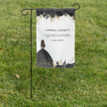 Elegant Black Gold Floral Princess Quinceanera    Garden Flag