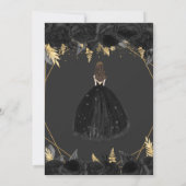 Elegant Black Gold Floral Princess Quinceañera  In Invitation (Back)