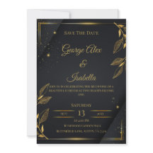Elegant Black & Gold Floral Save the Date Card