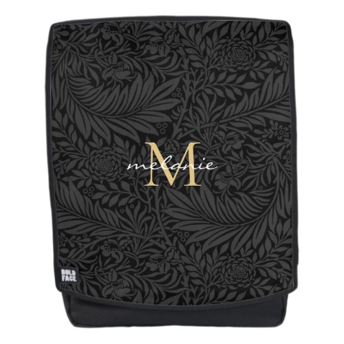 Elegant Black Gold Floral Script Monogram Backpack