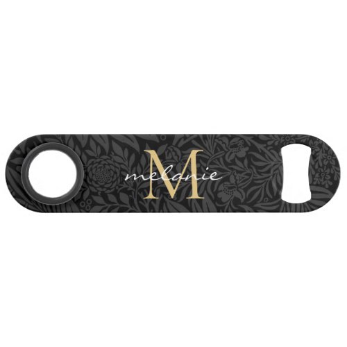 Elegant Black Gold Floral Script Monogram Bar Key