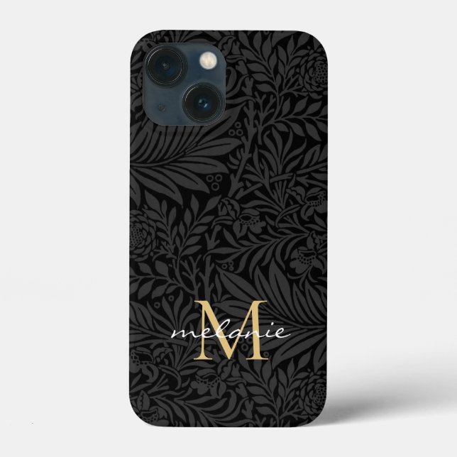 Elegant Black Gold Floral Script Monogram Case-Mate iPhone Case (Back)