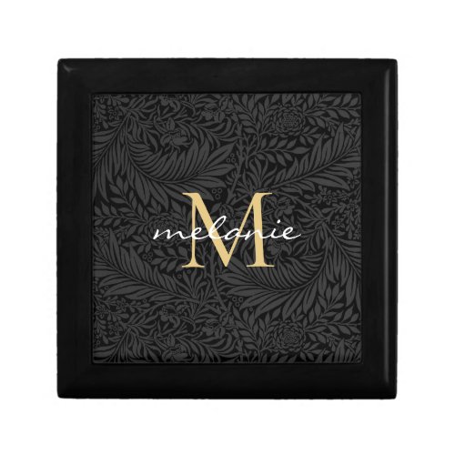 Elegant Black Gold Floral Script Monogram Gift Box