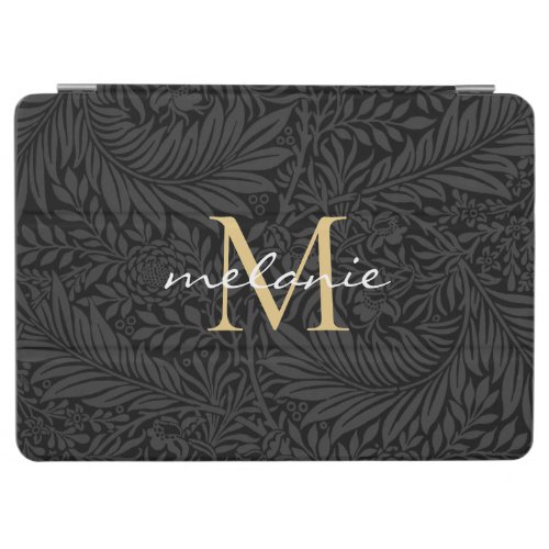 Elegant Black Gold Floral Script Monogram iPad Air Cover