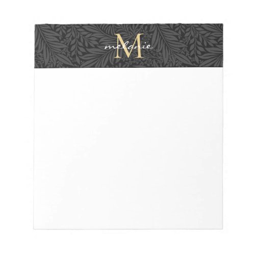 Elegant Black Gold Floral Script Monogram Notepad