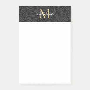 Elegant Black Gold Floral Script Monogram Post-it Notes