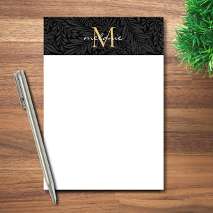 Elegant Black Gold Floral Script Monogram Post-it Notes