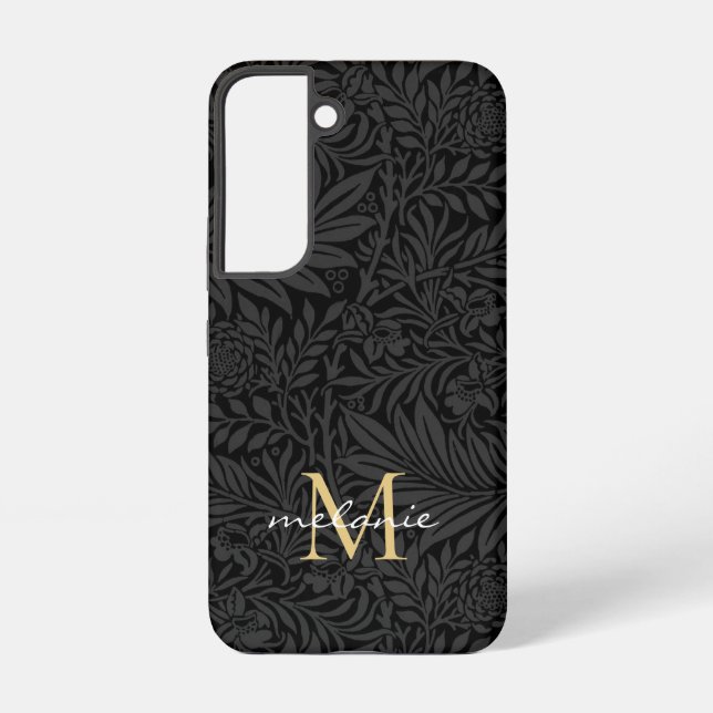 Elegant Black Gold Floral Script Monogram Samsung Galaxy Case (Back)
