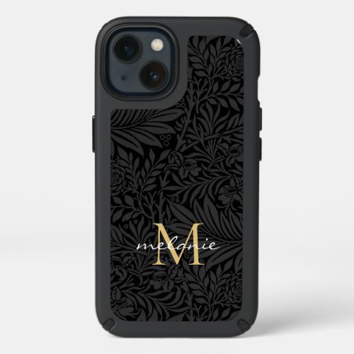 Elegant Black Gold Floral Script Monogram Speck iPhone 13 Case