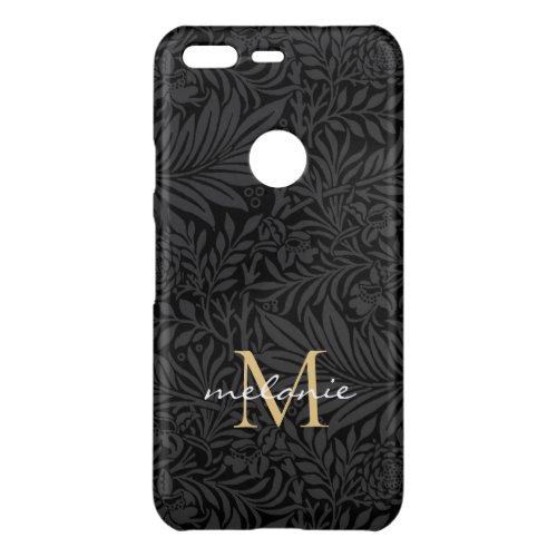 Elegant Black Gold Floral Script Monogram Uncommon Google Pixel Case