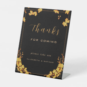 Elegant Black & Gold Floral Wedding Favor  Pedestal Sign