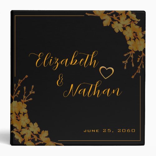 Elegant Black Gold Floral Wedding Notes or Photos 3 Ring Binder