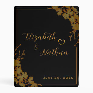 Elegant Black Gold Floral Wedding Notes or Photos Mini Binder