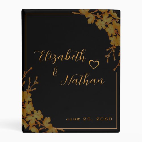 Elegant Black Gold Floral Wedding Notes or Photos Mini Binder