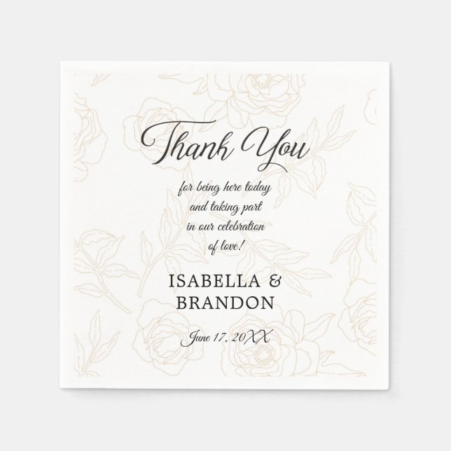 Elegant Black Gold Floral Wedding Party Napkins (Front)