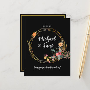 Elegant Black Gold Floral Wedding Thank You Card