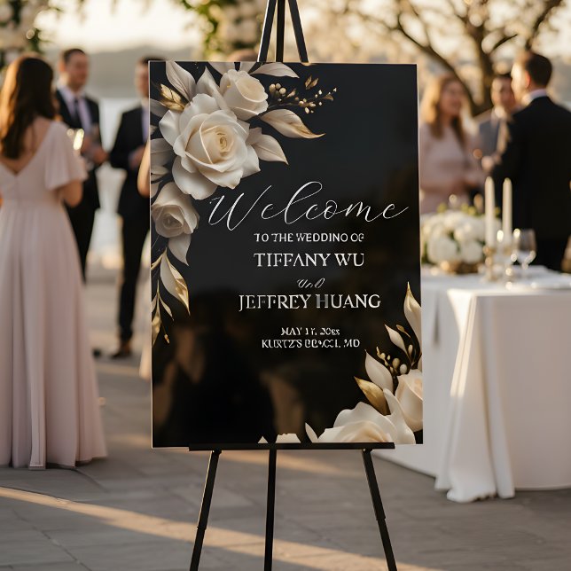 Elegant Black & Gold Floral Wedding Welcome Sign (Creator Uploaded)