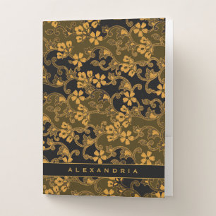 Elegant Black & Gold Flourish with Custom Name Pocket Folder