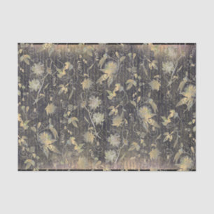 Elegant Black Gold Flowers Vine Handwriting Tissue Paper