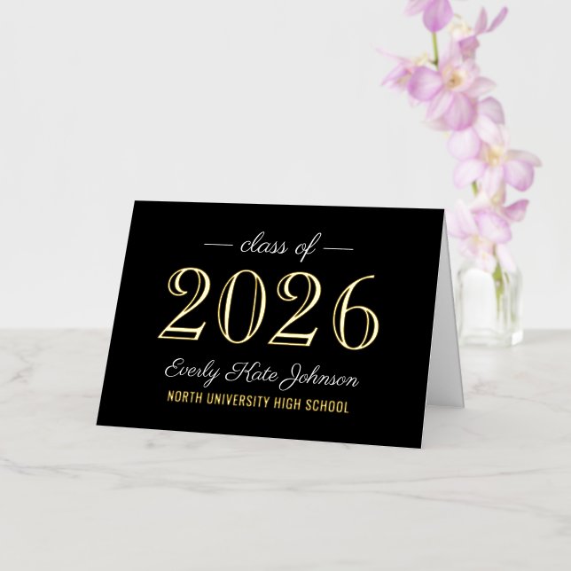 Elegant Black Gold Foil 2026 Graduation Thank You Greeting Card (Orchid)