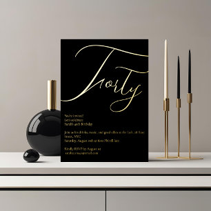 Elegant Black & Gold Foil 40th Birthday Invitation Foil Invitation