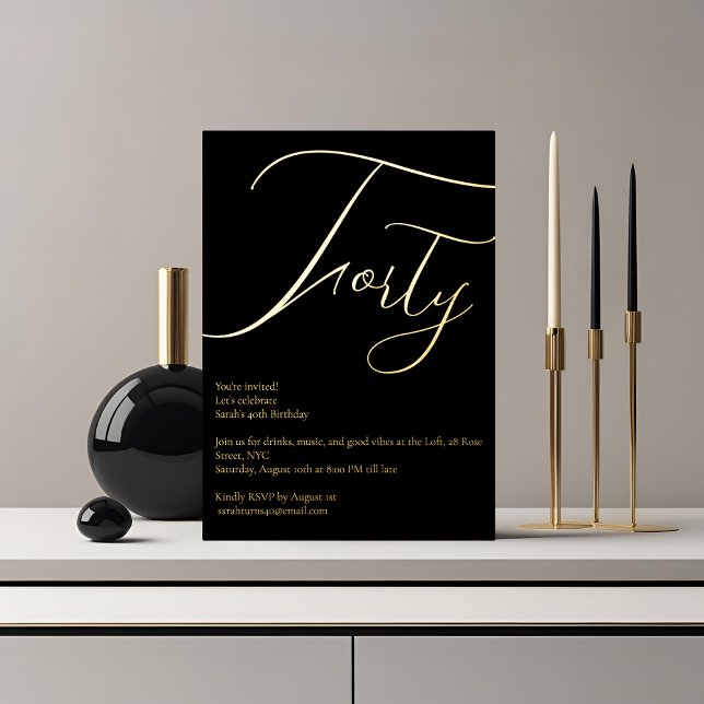 Elegant Black & Gold Foil 40th Birthday Invitation Foil Invitation (Creator Uploaded)