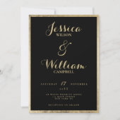Elegant black gold foil borders script wedding invitation | Zazzle