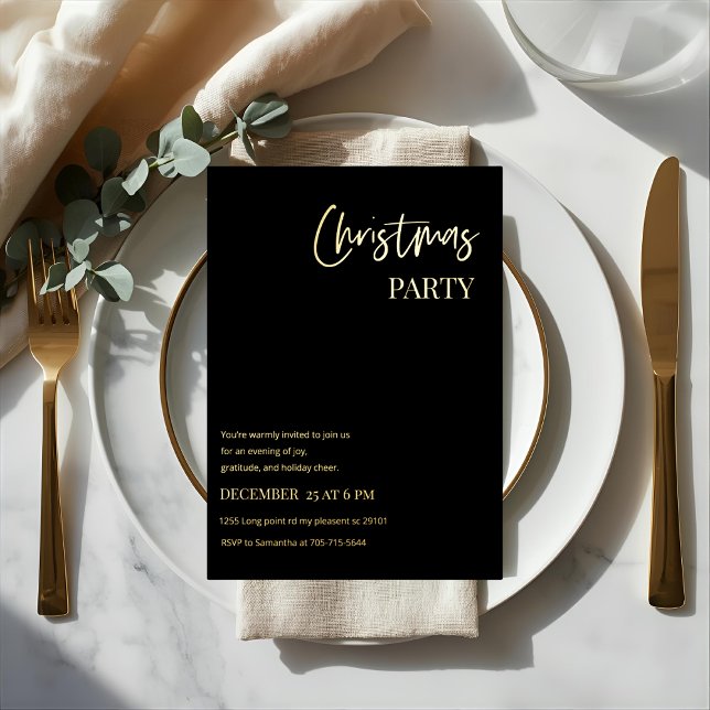 Elegant Black & Gold Foil Christmas Party Foil Invitation (Creator Uploaded)